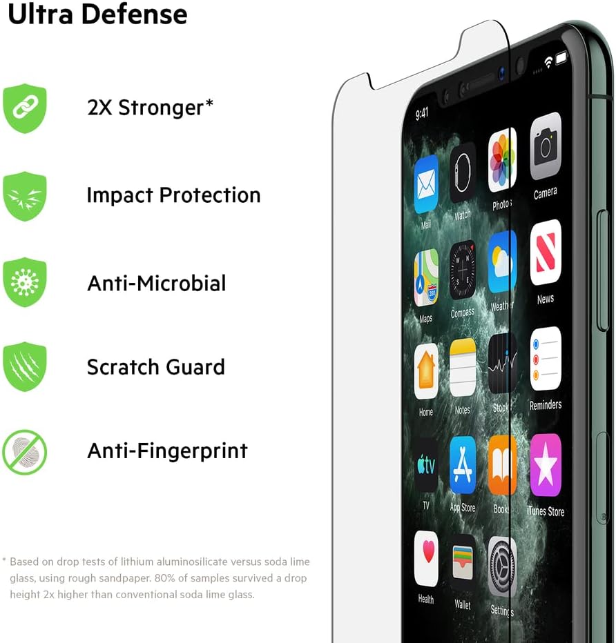 Belkin ScreenForce InvisiGlass Ultra Anti-Microbial Screen Protector for iPhone 11 Pro (iPhone 11 Pro Screen Protection, Reduces Bacteria on Screen up to 99%) Invisiglass Ultra iPhone 11 Pro / X / Xs