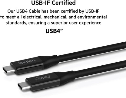 Belkin USB4 USB C to USB C Cable 2.6ft (USB IF Certified with Power Delivery up to 100W, 40 Gbps Data Transfer Speed and Backwards Compatible with Thunderbolt 3, USB 3.2, and more