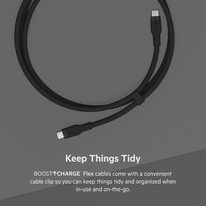 Belkin BoostCharge Flex silicone USB C charger cable, USB-IF certified USB type C to USB type C charging cable for iPhone 15, Samsung Galaxy S23, S22, iPad, MacBook, Note, Pixel and more - 3m, black
