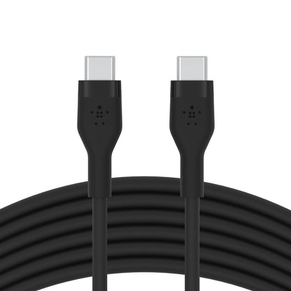 Belkin BoostCharge Flex silicone USB C charger cable, USB-IF certified USB type C to USB type C charging cable for iPhone 15, Samsung Galaxy S23, S22, iPad, MacBook, Note, Pixel and more - 3m, black