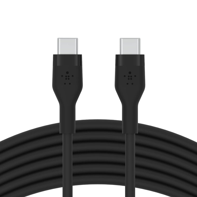 Belkin BoostCharge Flex silicone USB C charger cable, USB-IF certified USB type C to USB type C charging cable for iPhone 15, Samsung Galaxy S23, S22, iPad, MacBook, Note, Pixel and more - 3m, black
