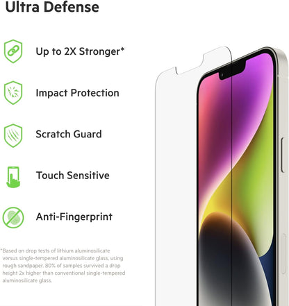 Belkin UltraGlass iPhone 14 Plus, iPhone 13 Pro Max Screen Protector, AntiMicrobial-Treated, Easy Bubble Free Application with Included Installation Guide Tray, 9H Hardness Tested, Tempered Glass Ultra Glass