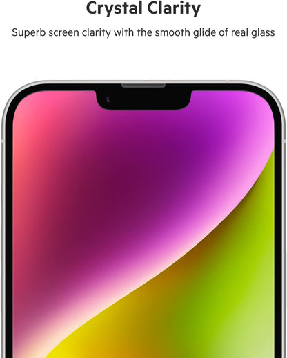 Belkin UltraGlass iPhone 14 Plus, iPhone 13 Pro Max Screen Protector, AntiMicrobial-Treated, Easy Bubble Free Application with Included Installation Guide Tray, 9H Hardness Tested, Tempered Glass Ultra Glass