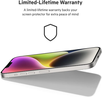 Belkin UltraGlass iPhone 14 Plus, iPhone 13 Pro Max Screen Protector, AntiMicrobial-Treated, Easy Bubble Free Application with Included Installation Guide Tray, 9H Hardness Tested, Tempered Glass Ultra Glass