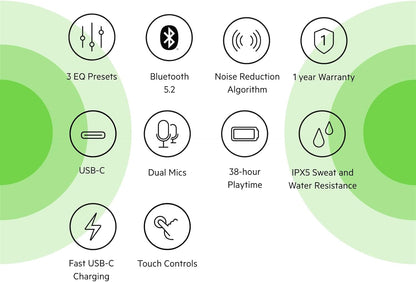 Belkin SOUNDFORM Play True Wireless Earbuds, Wireless Earphones with 3 EQ Presets, IPX5 Sweat and Water Resistant, 38 Hours Play Time for iPhone, Galaxy, Pixel and More