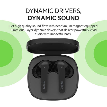 Belkin SOUNDFORM Flow True Wireless Earbuds with Active Noise Cancellation, Bluetooth Earphones with Wireless Charging, IPX5 Sweat and Water Resistant, 31H Play Time, for iPhone, Galaxy, Pixel - White