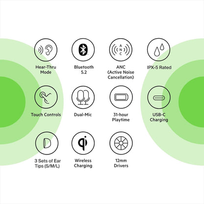 Belkin SOUNDFORM Flow True Wireless Earbuds with Active Noise Cancellation, Bluetooth Earphones with Wireless Charging, IPX5 Sweat and Water Resistant, 31H Play Time, for iPhone, Galaxy, Pixel - White