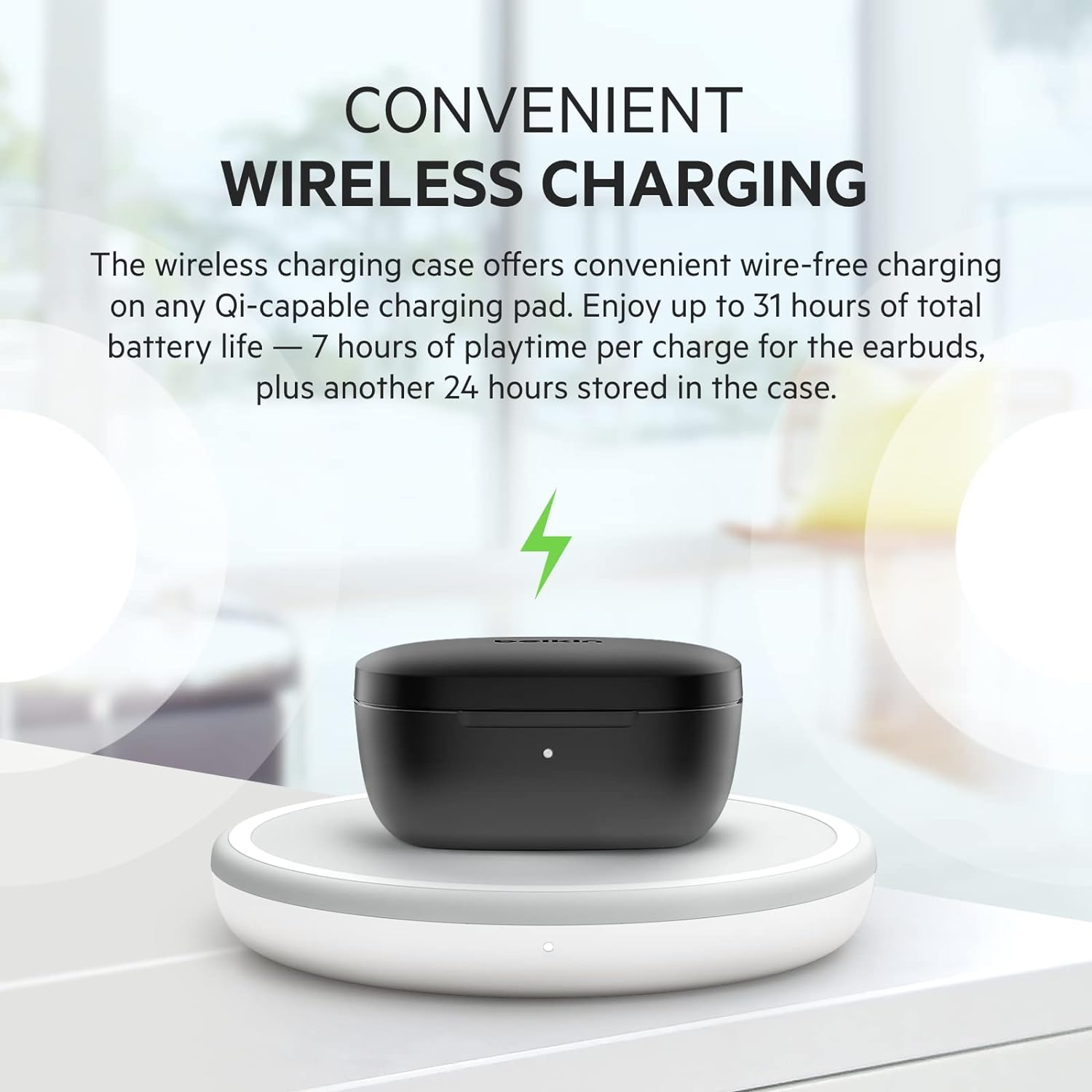 Belkin SOUNDFORM Flow True Wireless Earbuds with Active Noise Cancellation, Bluetooth Earphones with Wireless Charging, IPX5 Sweat and Water Resistant, 31H Play Time, for iPhone, Galaxy, Pixel - White