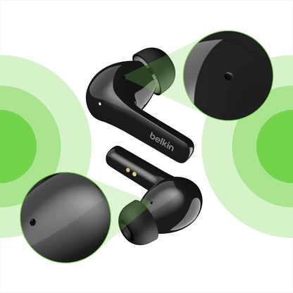 Belkin SOUNDFORM Flow True Wireless Earbuds with Active Noise Cancellation, Bluetooth Earphones with Wireless Charging, IPX5 Sweat and Water Resistant, 31H Play Time, for iPhone, Galaxy, Pixel - White