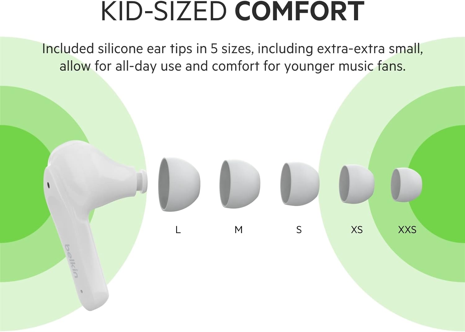 Belkin SOUNDFORM Nano, True Wireless Earbuds for Kids, 85dB Limit for Ear Protection, Online Learning, School, IPX5 Certified, 24 H Play Time for iPhone, iPad, Kindle, Pixel and More –