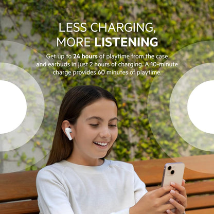 Belkin SOUNDFORM Nano, True Wireless Earbuds for Kids, 85dB Limit for Ear Protection, Online Learning, School, IPX5 Certified, 24 H Play Time for iPhone, iPad, Kindle, Pixel and More –