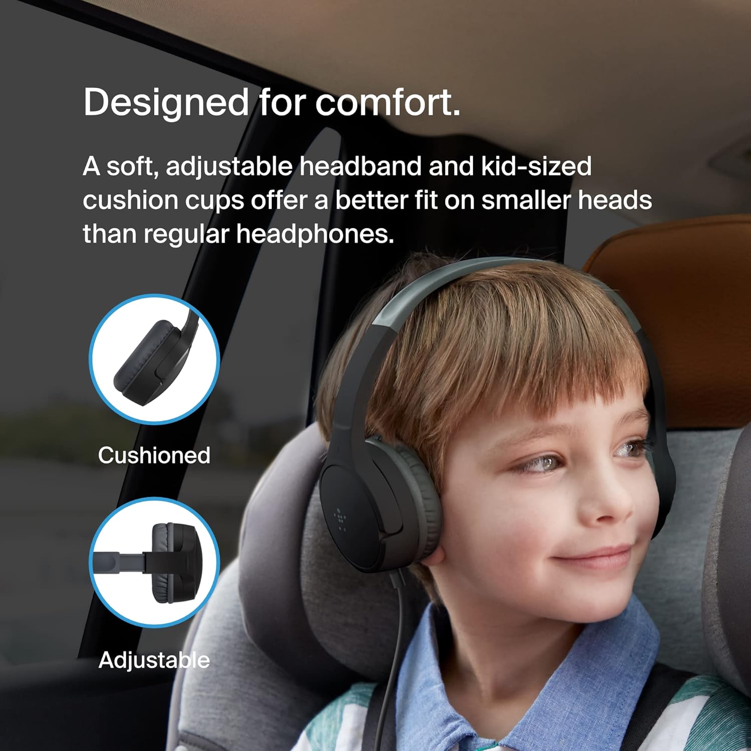 Belkin SoundForm Mini Wired On-Ear Headphones for Kids, Over-Ear Headset for Children with inline Microphone for Online Learning, School, Travel, Play, For 3.5mm Compatible Devices