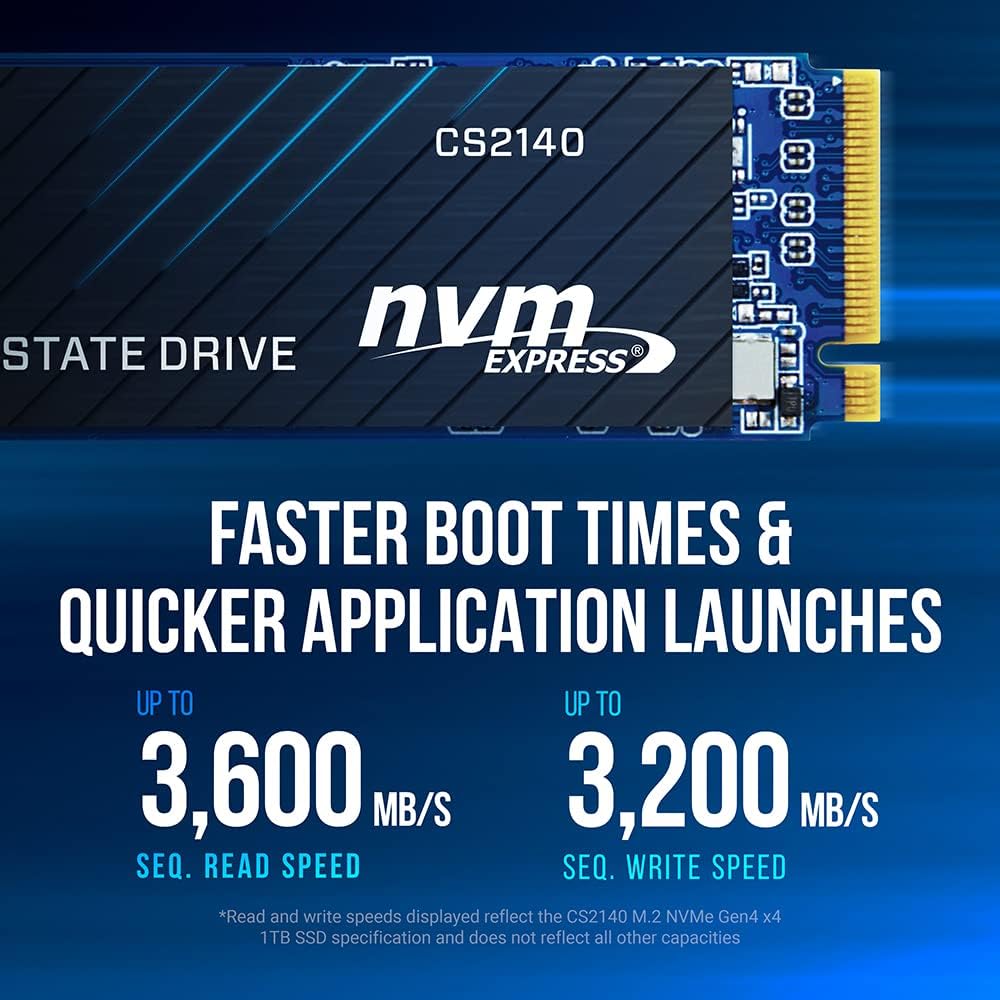 PNY CS2140 1TB M.2 NVMe Gen4 x4 Internal Solid State Drive (SSD), up to 3600MB/s - M280CS2140-1TB-RB