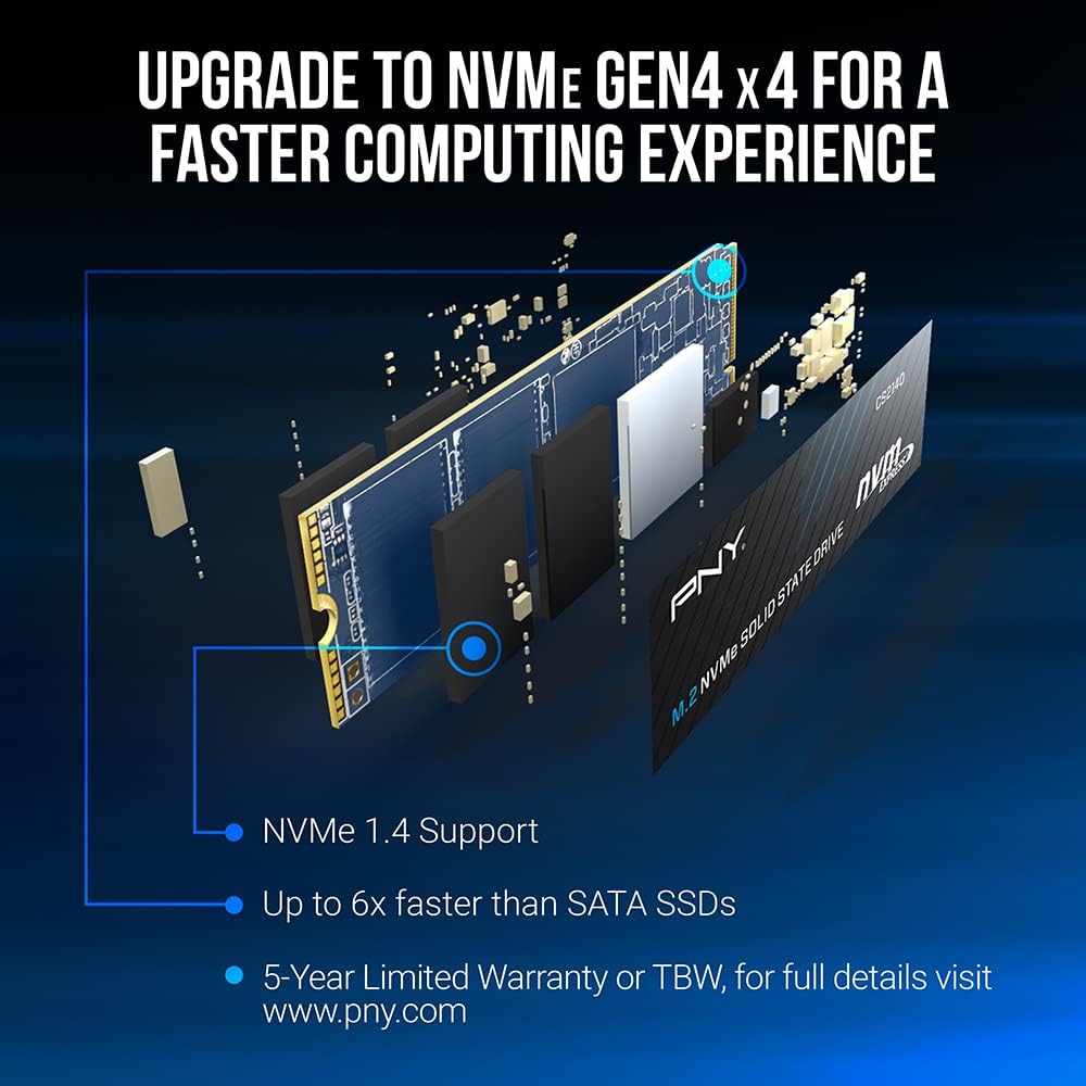 PNY CS2140 1TB M.2 NVMe Gen4 x4 Internal Solid State Drive (SSD), up to 3600MB/s - M280CS2140-1TB-RB