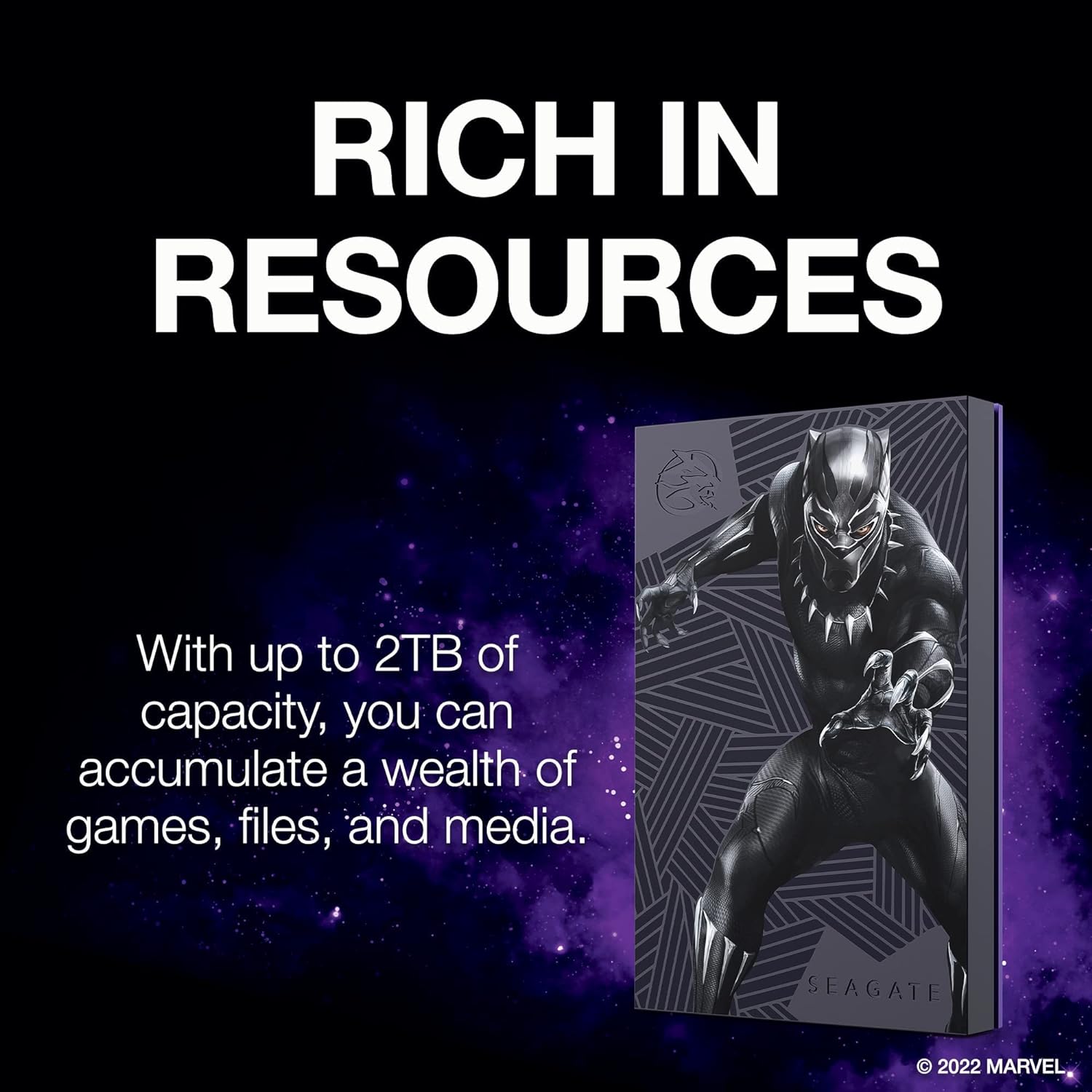 Seagate FireCuda Black Panther SE, 2 TB, External HDD - USB 3.2, customisable RGB LED Magenta, works with PC, Mac, PlayStation, and Xbox, 1-yr Rescue Services (STLX2000401