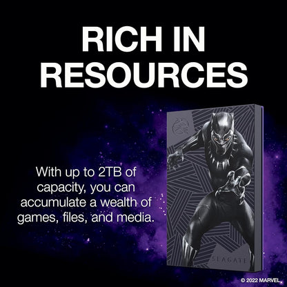Seagate FireCuda Black Panther SE, 2 TB, External HDD - USB 3.2, customisable RGB LED Magenta, works with PC, Mac, PlayStation, and Xbox, 1-yr Rescue Services (STLX2000401