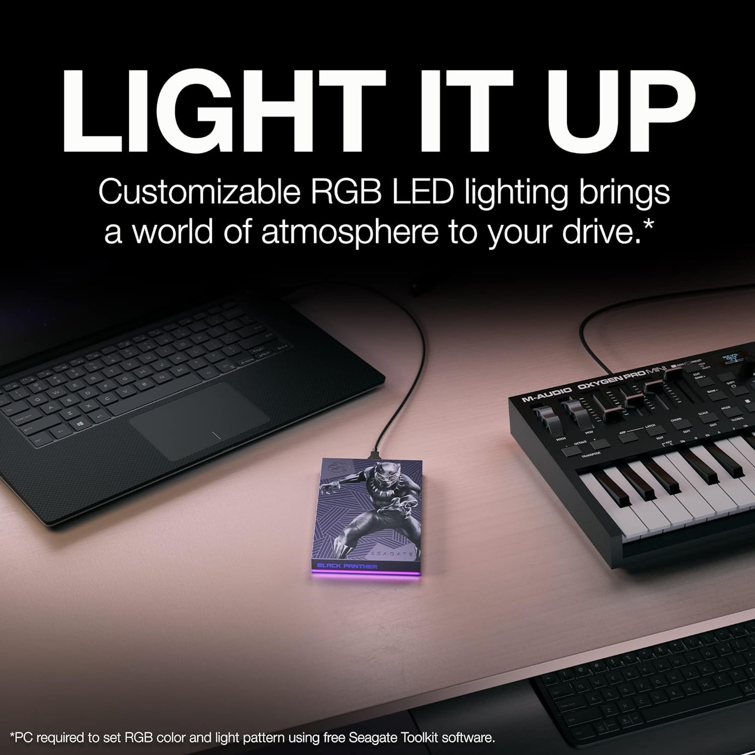 Seagate FireCuda Black Panther SE, 2 TB, External HDD - USB 3.2, customisable RGB LED Magenta, works with PC, Mac, PlayStation, and Xbox, 1-yr Rescue Services (STLX2000401