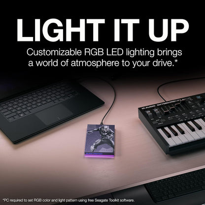 Seagate FireCuda Black Panther SE, 2 TB, External HDD - USB 3.2, customisable RGB LED Magenta, works with PC, Mac, PlayStation, and Xbox, 1-yr Rescue Services (STLX2000401