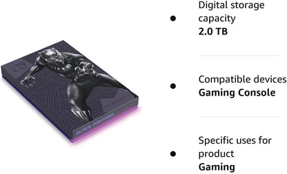 Seagate FireCuda Black Panther SE, 2 TB, External HDD - USB 3.2, customisable RGB LED Magenta, works with PC, Mac, PlayStation, and Xbox, 1-yr Rescue Services (STLX2000401