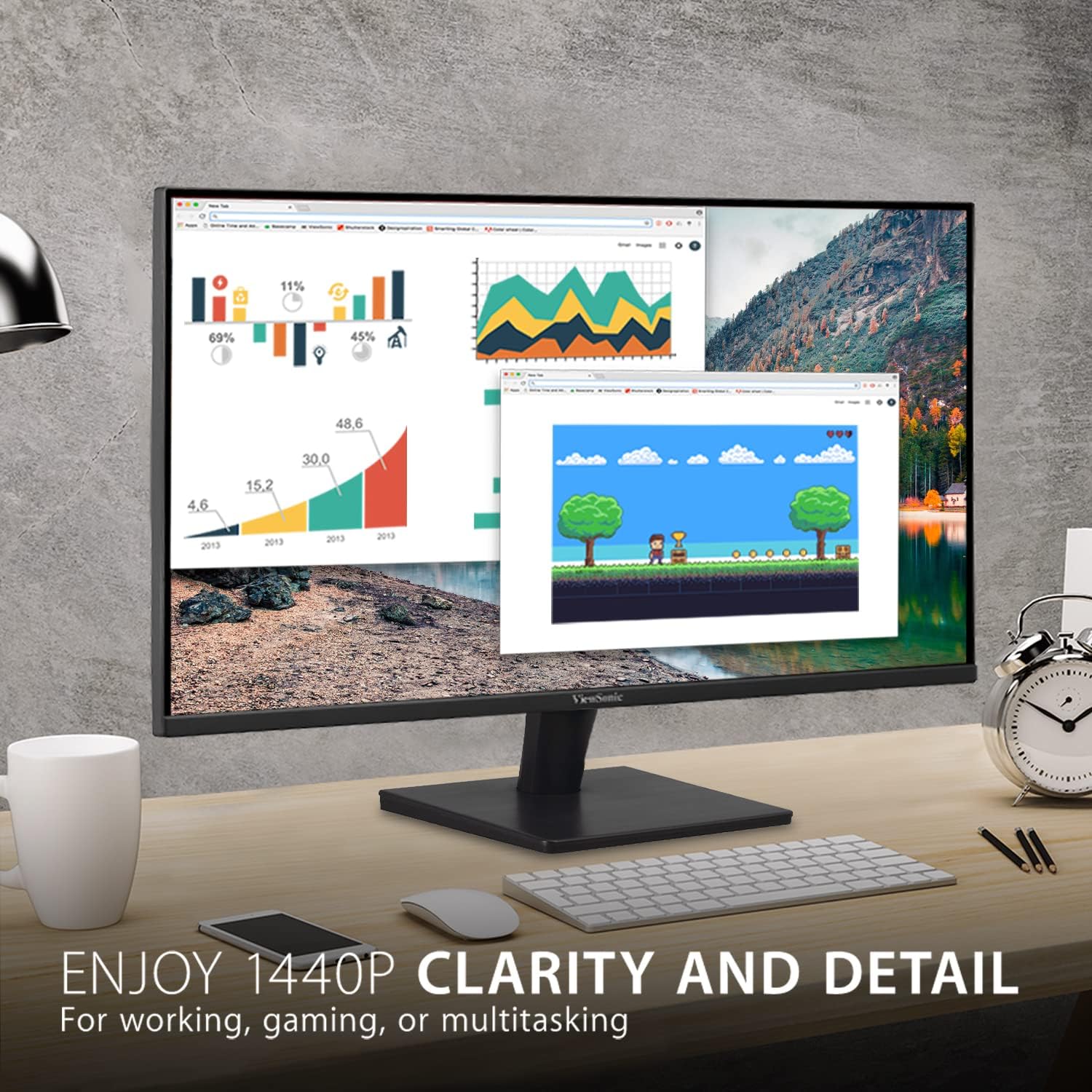 ViewSonic VA2715-2K-MHD 27-inch 2K WQHD Monitor with Frameless Design 2x HDMI, DisplayPort, Speakers, Eye Care for Work and Study at Home 27-inch QHD HDMI DisplayPort
