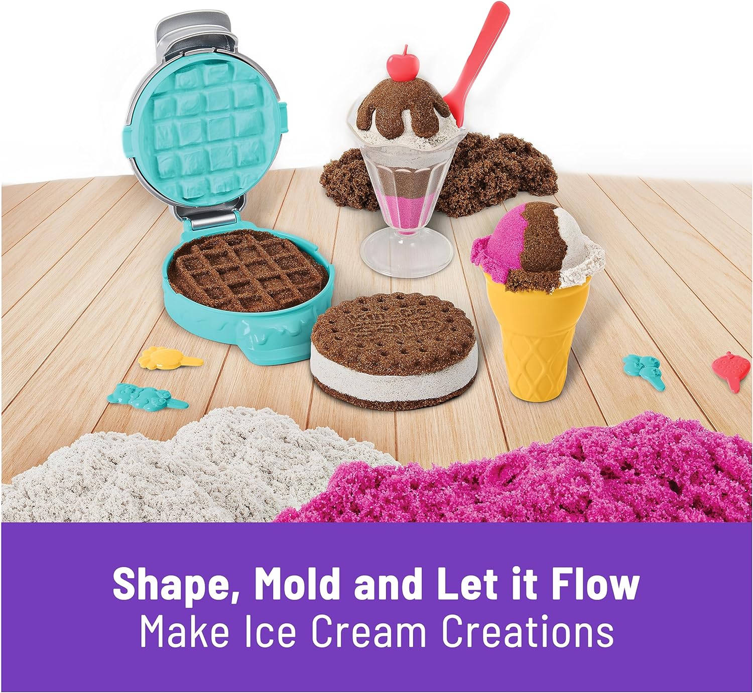 Kinetic Sand Scents, Ice Cream Treats Playset with 3 Colours of All-Natural Scented Sand and 6 Serving Tools