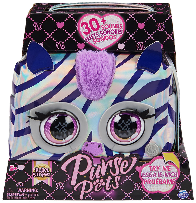 Purse Pets, Metallic Mood Rebel Stripez, Interactive Pet Toy and Crossbody Shoulder Bag with over 30 Sounds and Reactions, Kids’ Toys for Girls