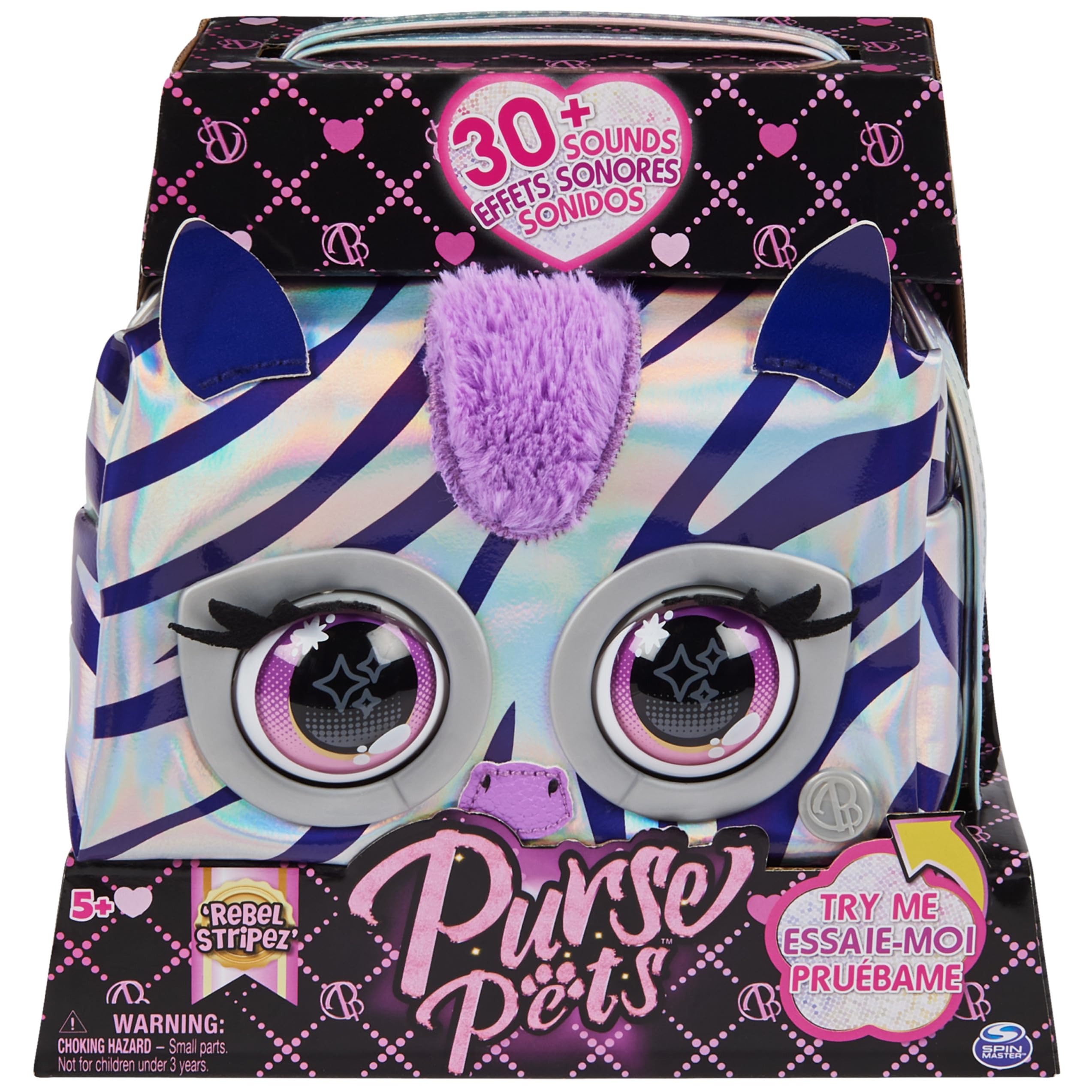 Purse Pets, Metallic Mood Rebel Stripez, Interactive Pet Toy and Crossbody Shoulder Bag with over 30 Sounds and Reactions, Kids’ Toys for Girls