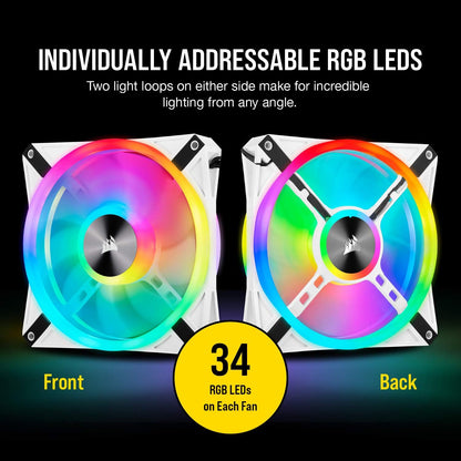 Corsair iCUE QL140 RGB, 140 mm RGB LED PWM Fan (34 Individually Addressable RGB LEDs, Speeds Up to 1,250 RPM, Low-Noise) Single Pack - White
