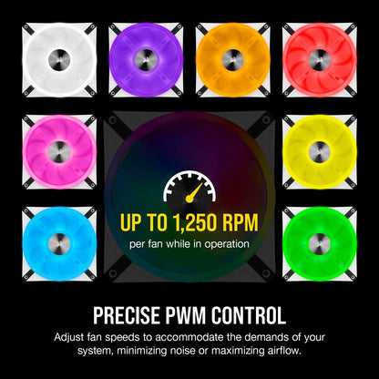 Corsair iCUE QL140 RGB, 140 mm RGB LED PWM Fan (34 Individually Addressable RGB LEDs, Speeds Up to 1,250 RPM, Low-Noise) Single Pack - White