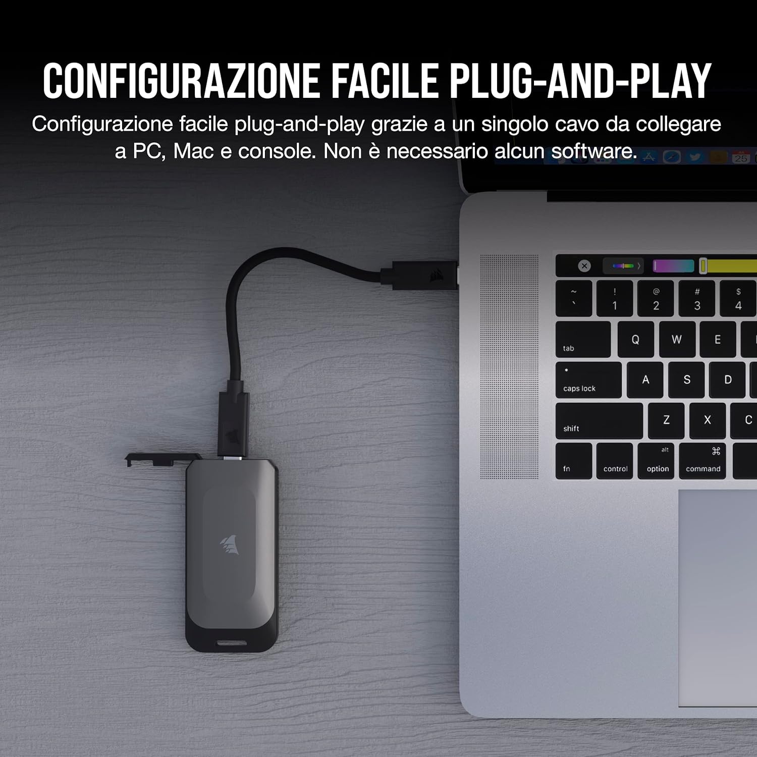Corsair EX100U 1TB Portable USB Type-C Storage Drive - Blazing-Fast Storage to any PC/Mac/Console, Gen2 x2 Connection, Up to 20Gbps, Plug and Play, Included USB Type-C and USB Type-A cables - Black