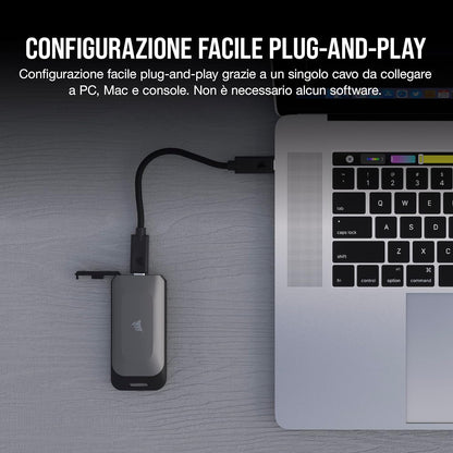 Corsair EX100U 1TB Portable USB Type-C Storage Drive - Blazing-Fast Storage to any PC/Mac/Console, Gen2 x2 Connection, Up to 20Gbps, Plug and Play, Included USB Type-C and USB Type-A cables - Black