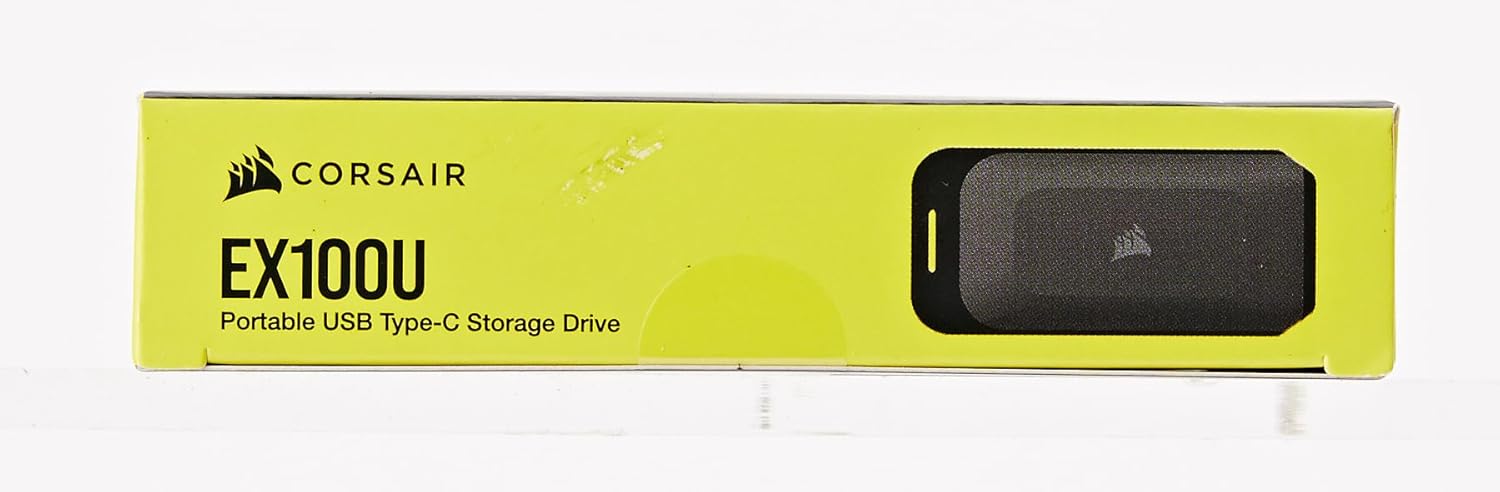 Corsair EX100U 2TB Portable USB Type-C Storage Drive - Blazing-Fast Storage to any PC/Mac/Console, Gen2 x2 Connection, Up to 20Gbps, Plug and Play, Included USB Type-C and USB Type-A cables - Black