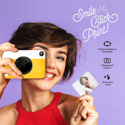 Kodak Printomatic Digital Instant Print Camera - Full Color Prints On ZINK 2 x 3 Inch Sticky-Backed Photo Paper (Yellow) Print Memories Instantly