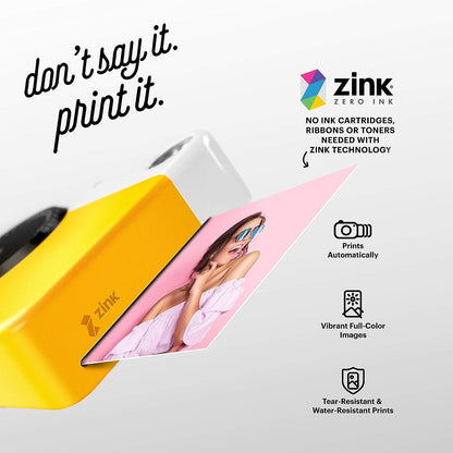 Kodak Printomatic Digital Instant Print Camera - Full Color Prints On ZINK 2 x 3 Inch Sticky-Backed Photo Paper (Yellow) Print Memories Instantly