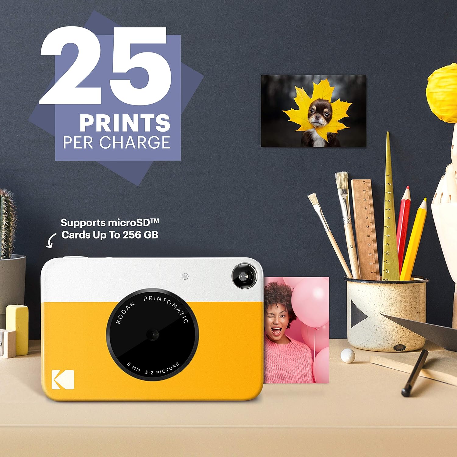 Kodak Printomatic Digital Instant Print Camera - Full Color Prints On ZINK 2 x 3 Inch Sticky-Backed Photo Paper (Yellow) Print Memories Instantly