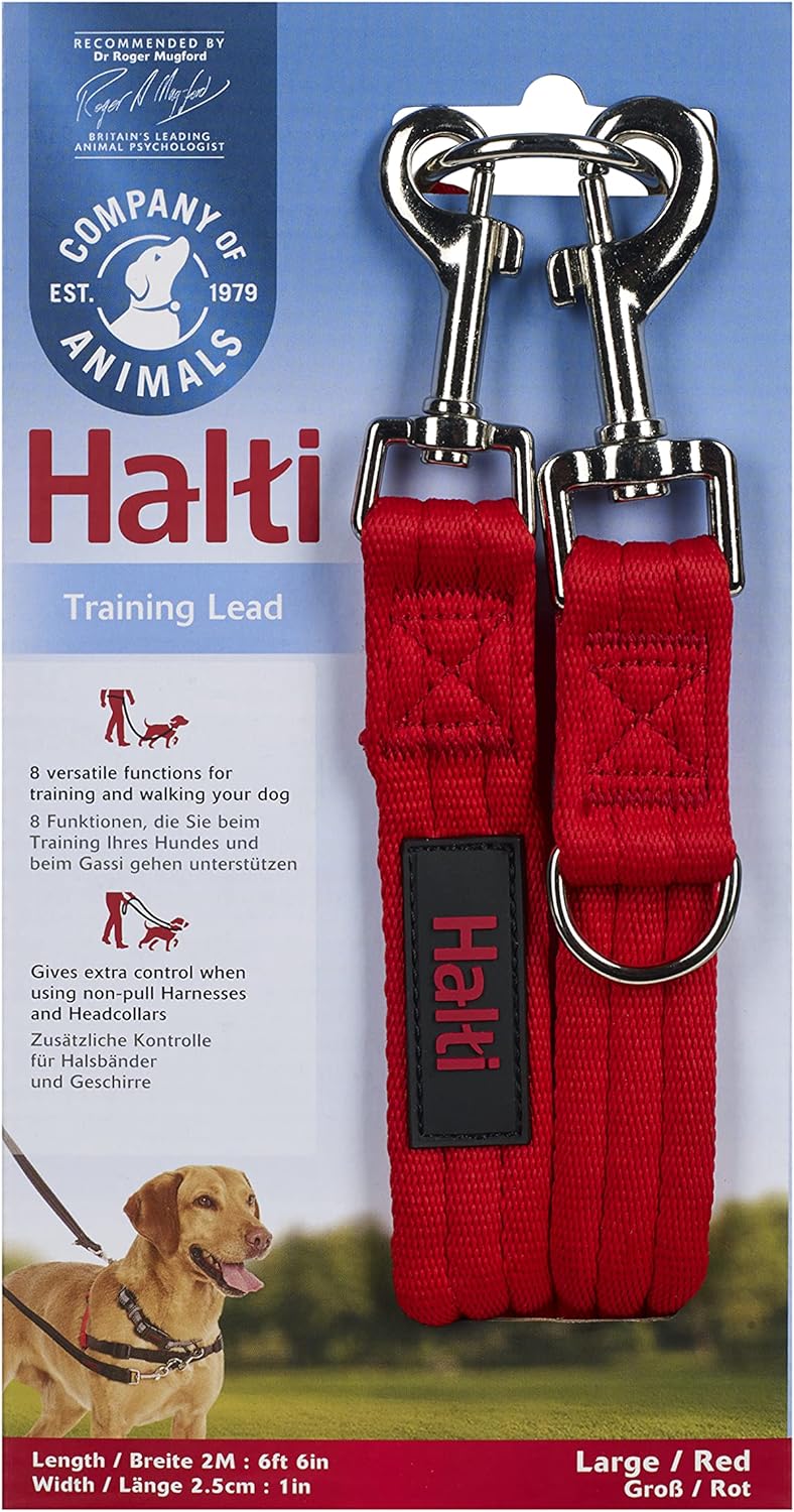 HALTI Training Lead Size Large Red, 2m, Professional Dog Lead to Stop Pulling on the Lead, Perfect for Puppy Walks, Easy to Use Double-Ended Dog Leash, Lightweight, Soft & Durable