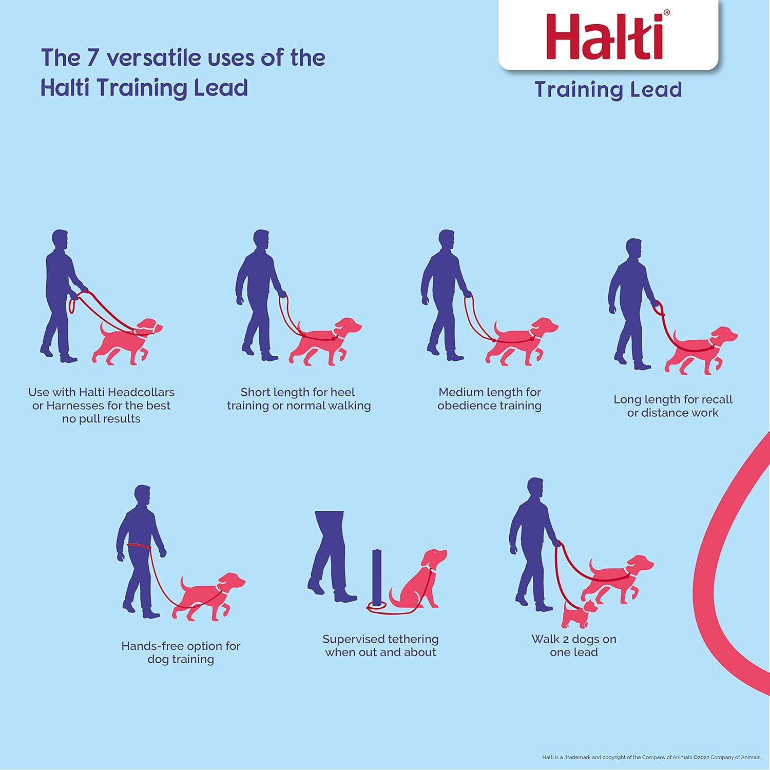 HALTI Training Lead Size Large Red, 2m, Professional Dog Lead to Stop Pulling on the Lead, Perfect for Puppy Walks, Easy to Use Double-Ended Dog Leash, Lightweight, Soft & Durable