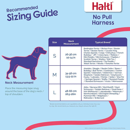 Arnés anti tirones HALTI - Para evitar que tu perro tire de la correa, Ajustable, Ligero y Fácil de Usar. Reflexiva Adiestramiento canino Arnés para perros medianos (Talla M, Negro)