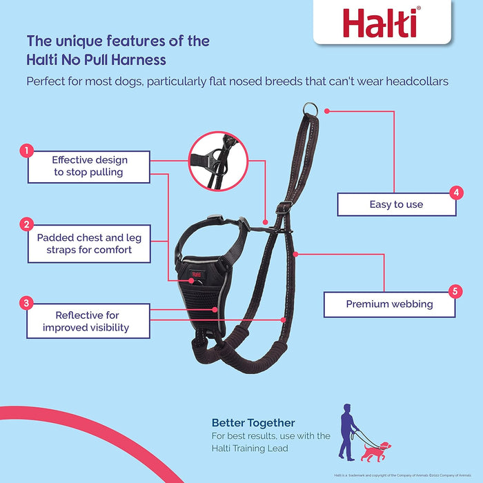 HALTI No Pull Harness Size Large, Professional Dog Harness to Stop Pulling on the Lead, Easy to Use, Anti-Pull Training Aid, Adjustable, Reflective and Breathable, For Large Dogs, Black