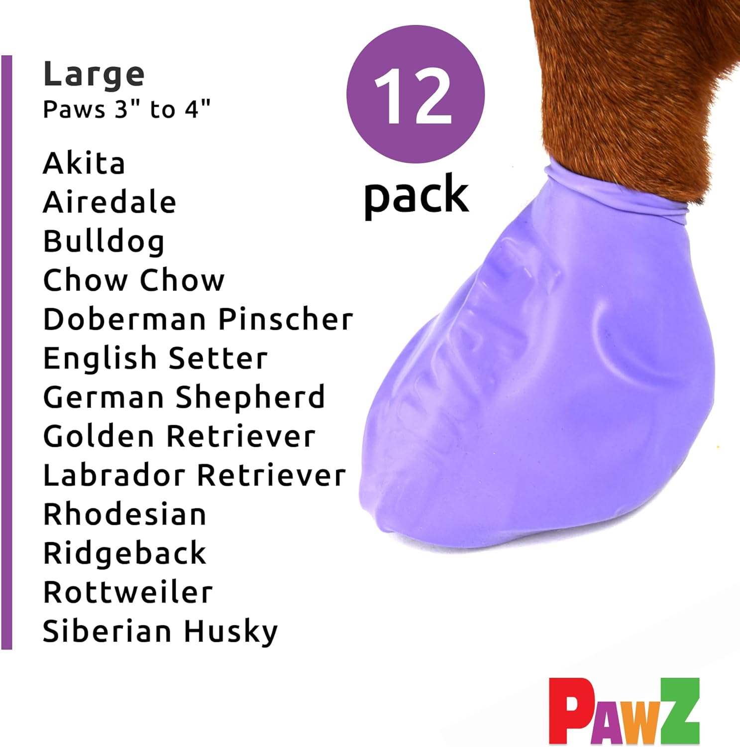 Large Pawz Durable All Weather Dog Boots (12 boots