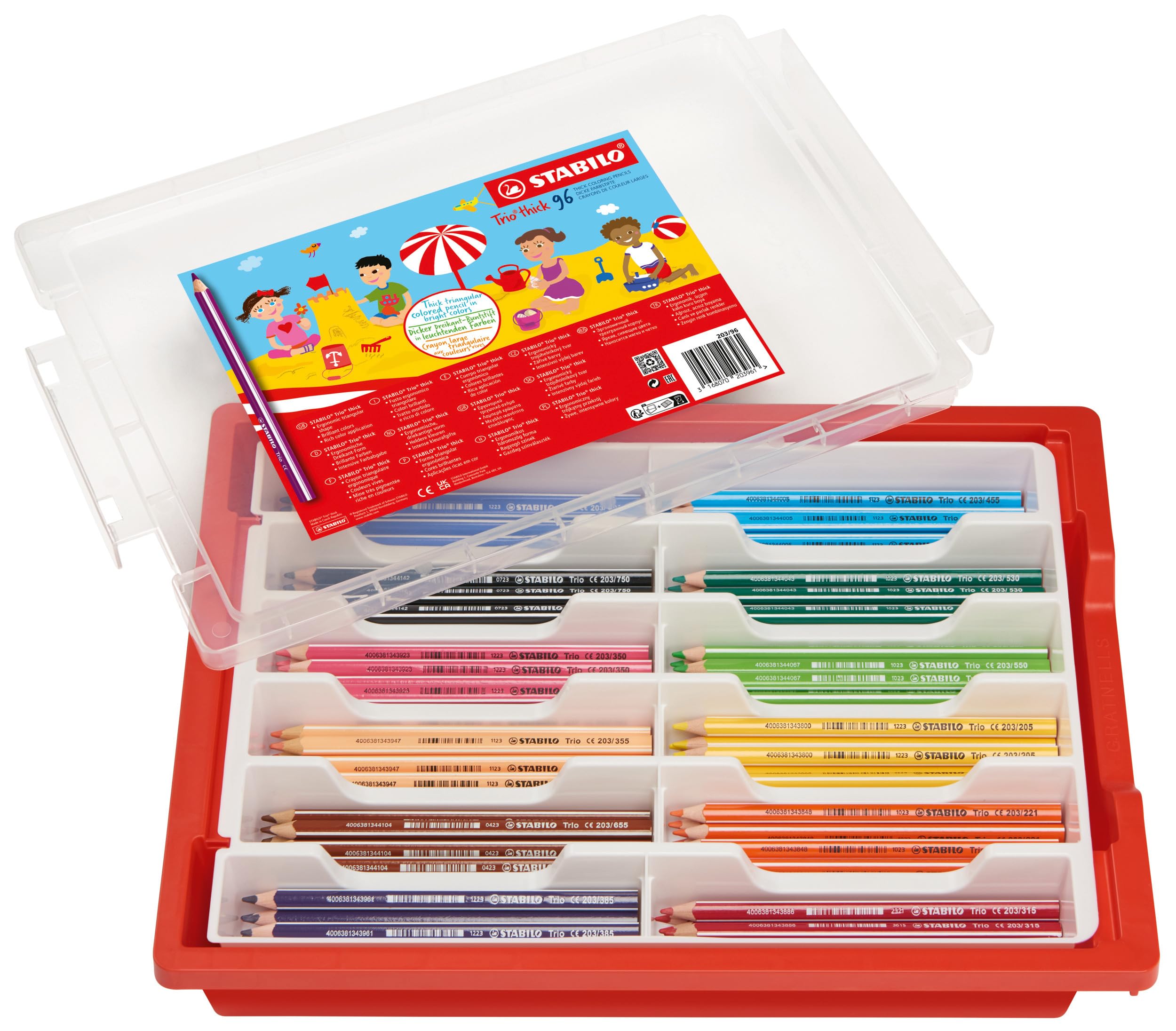 STABILO - Driekantig kleurpotlood - Trio Thick - 12 kleuren - Doos met 69 stuks