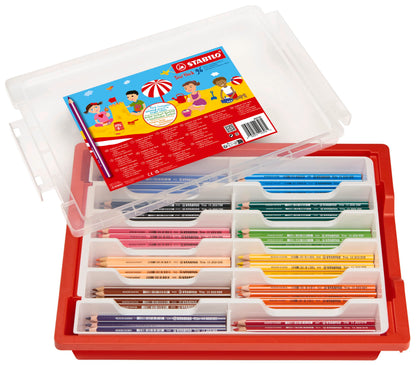 STABILO - Driekantig kleurpotlood - Trio Thick - 12 kleuren - Doos met 69 stuks