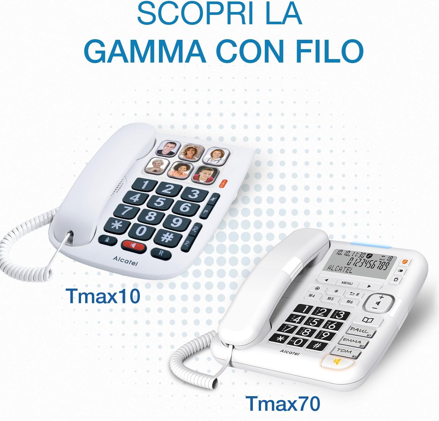 ALCATEL TMAX 70 - Telefono Fisso a Filo per Anziani - Grande Display - Tasti Grandi - Vivavoce - Audio Boost - Blocco Chiamate - Suoneria Extra Forte - Bianco