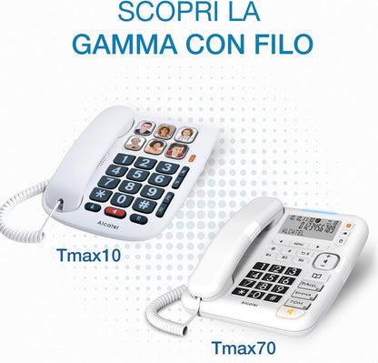 ALCATEL TMAX 70 - Telefono Fisso a Filo per Anziani - Grande Display - Tasti Grandi - Vivavoce - Audio Boost - Blocco Chiamate - Suoneria Extra Forte - Bianco