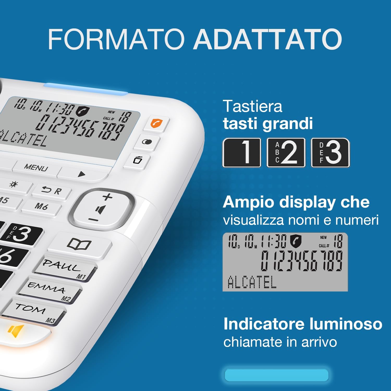 ALCATEL TMAX 70 - Telefono Fisso a Filo per Anziani - Grande Display - Tasti Grandi - Vivavoce - Audio Boost - Blocco Chiamate - Suoneria Extra Forte - Bianco