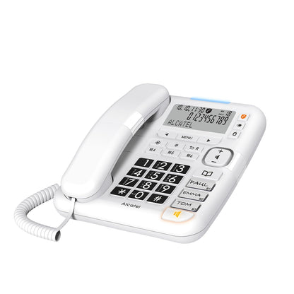 ALCATEL TMAX 70 - Telefono Fisso a Filo per Anziani - Grande Display - Tasti Grandi - Vivavoce - Audio Boost - Blocco Chiamate - Suoneria Extra Forte - Bianco