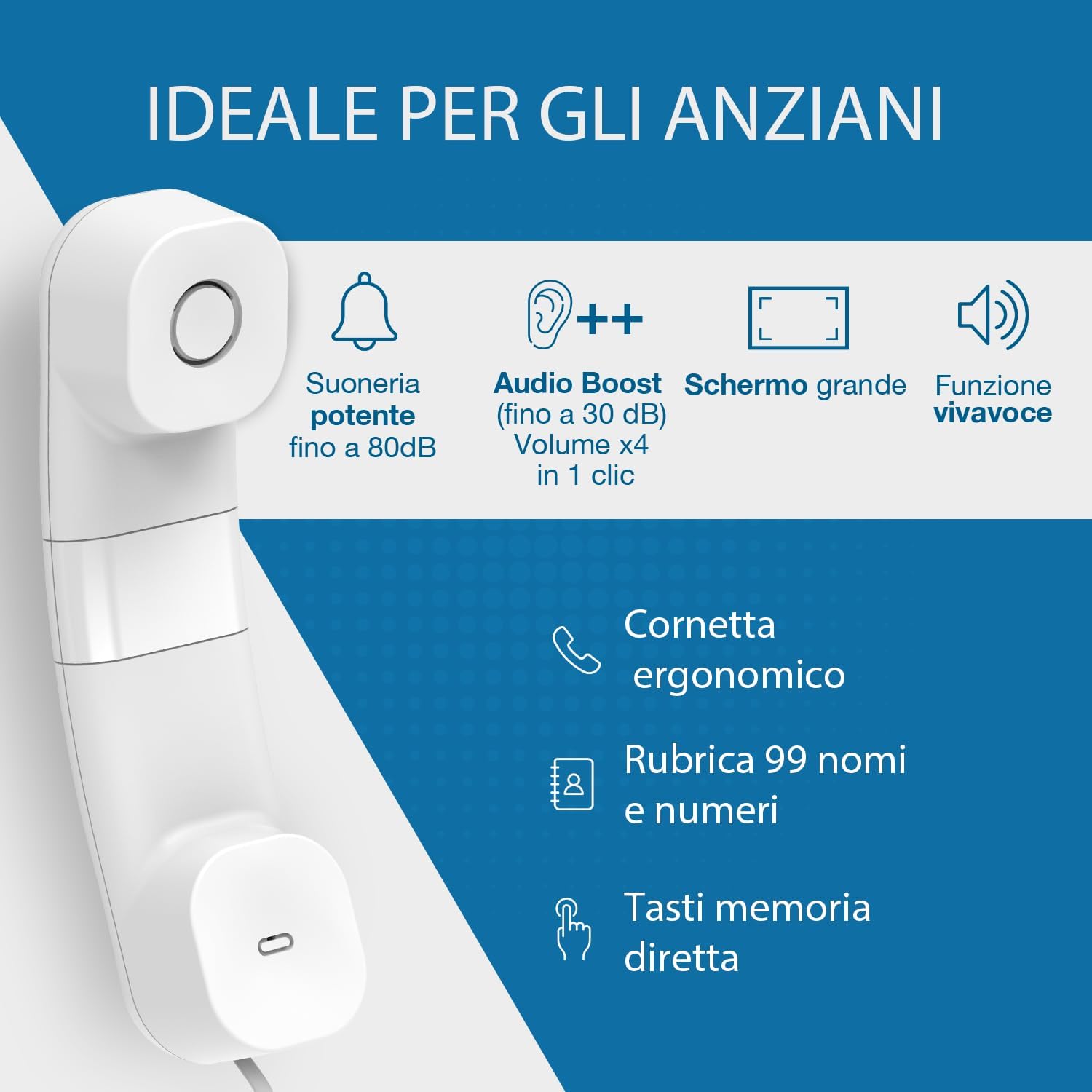 ALCATEL TMAX 70 - Telefono Fisso a Filo per Anziani - Grande Display - Tasti Grandi - Vivavoce - Audio Boost - Blocco Chiamate - Suoneria Extra Forte - Bianco