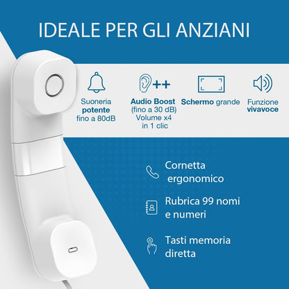 ALCATEL TMAX 70 - Telefono Fisso a Filo per Anziani - Grande Display - Tasti Grandi - Vivavoce - Audio Boost - Blocco Chiamate - Suoneria Extra Forte - Bianco