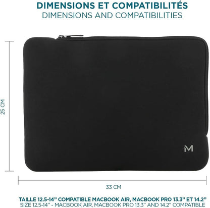 Mobilis Funda Neopreno para Ordenador Portátil 12.5-14'', Laptop Sleeve 14", Compatible MacBook Air/Pro 13.3", Negro/Gris