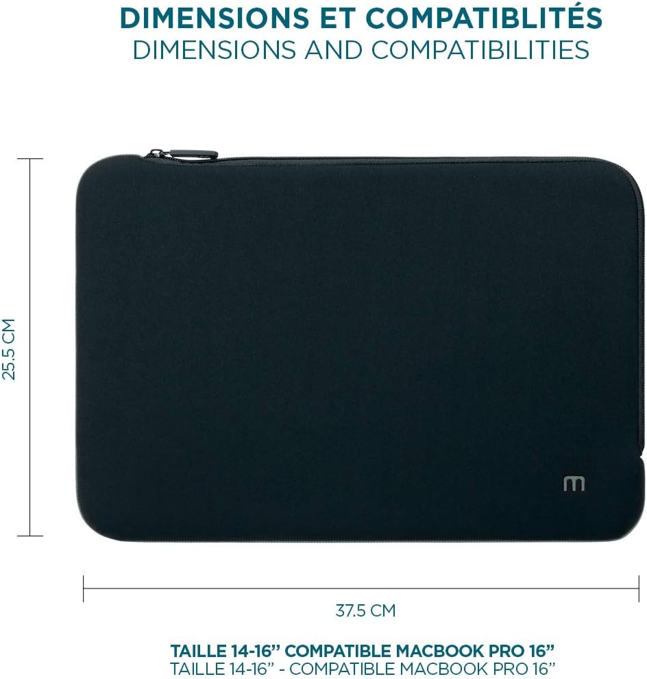 Mobilis Neoprene Laptop Case for 14-16 Inches, Laptop Sleeve 15.6 Inches, Compatible MacBook Pro 16 Inches, Black/Grey